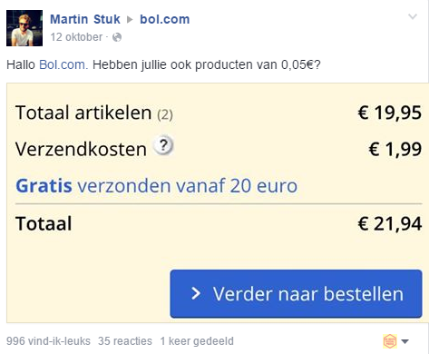 Iemand vraagt voor producten van 5 cent op Social Media